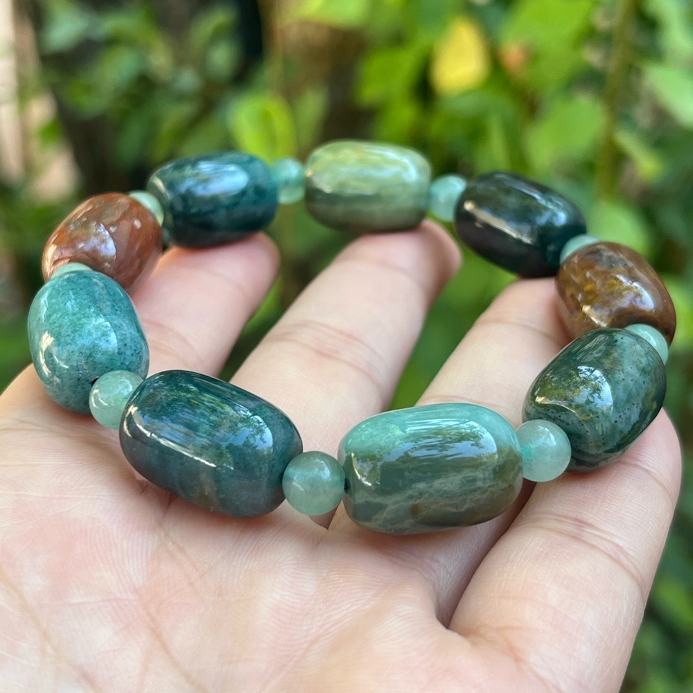 13mm stretchable‎ barrel ocean jasper bracelet